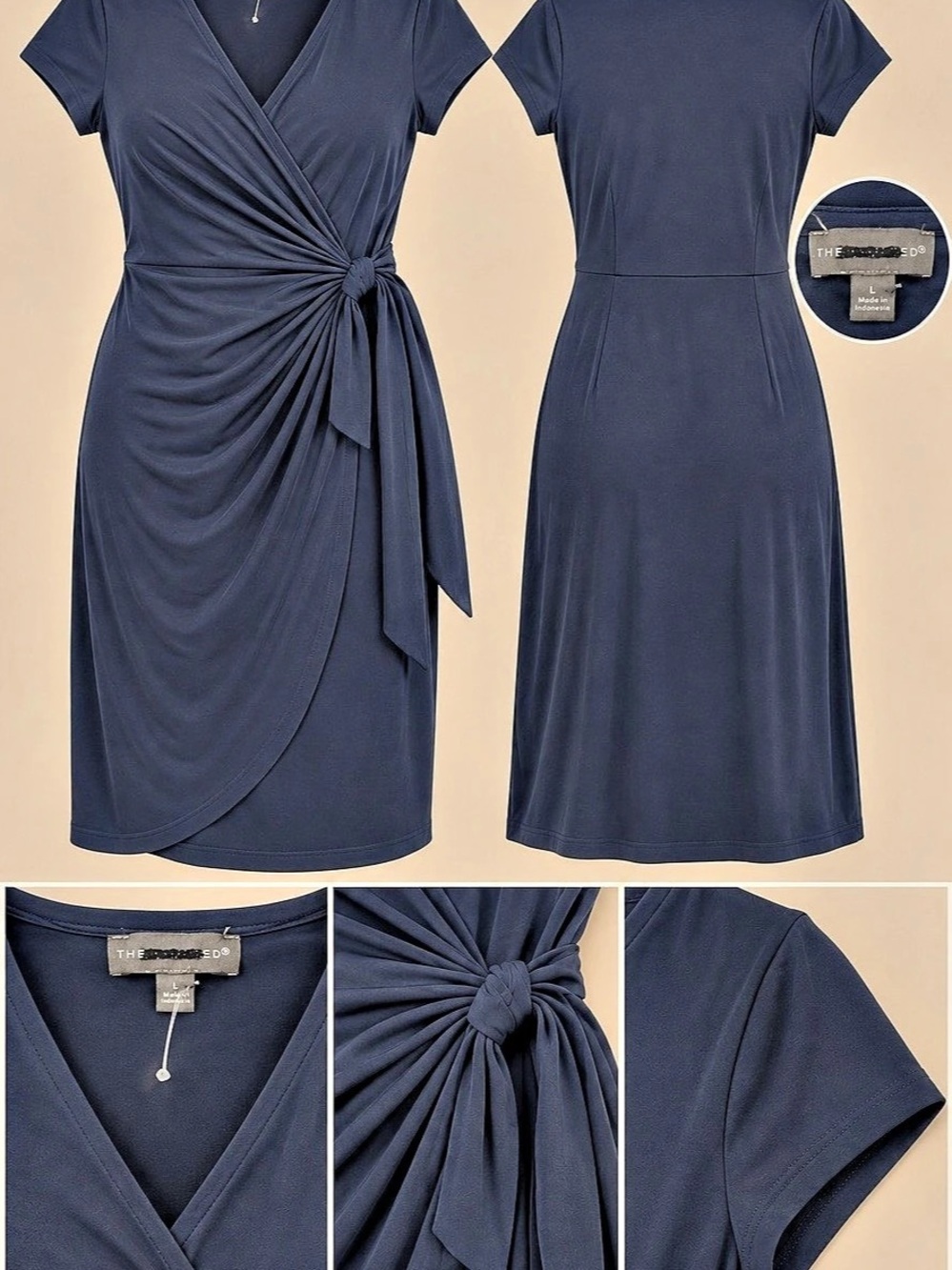 THE LIMITED Ruched Wrap Midi Dress Navy Blue Like New